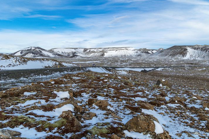 Frá svæðinu sunnan við Fagradalsfjall þar sem mikil skjálftavirkni hefur verið undanfarið.