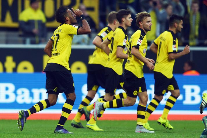 Pierre-Emerick Aubameyang gerði tvö mörk í dag.