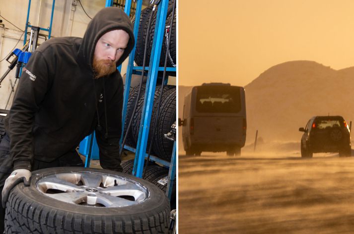 Nóg hefur verið að gera á dekkjaverkstæðum í morgun enda vetrarfærð víða um land.