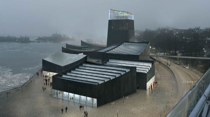 Teikningar af Guggenheim-safninu í Helsinki sem verður líklegast ekki að veruleika.