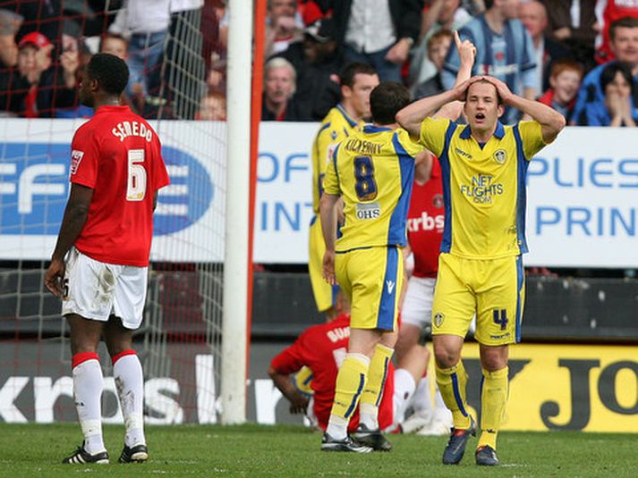 Michael Doyle svekkir sig yfir einu af færum Leeds sem fóru forgörðum í dag.