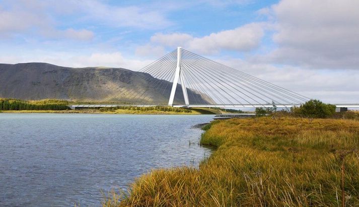 Nýja Ölfusárbrúin eins og hún kemur til með að líta út. 
