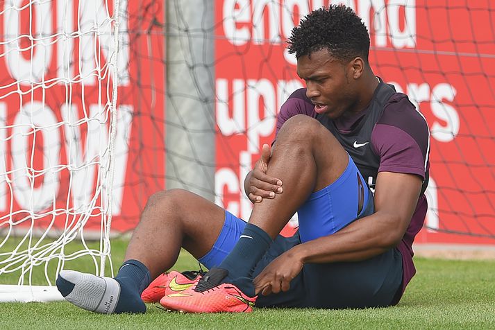 Daniel Sturridge á æfingu enska landsliðsins í dag.