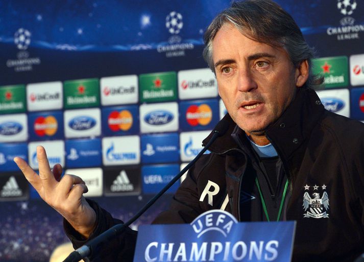 Roberto Mancini á blaðamannafundinum í dag.