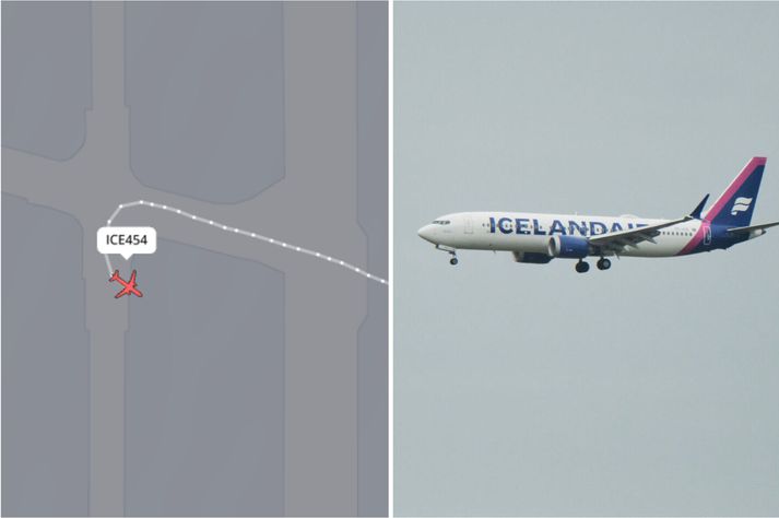 „Það er búið að vera erfitt að koma tækjum að vélinni til að draga hana,“ segir upplýsingafulltrúi Isavia. Nú er vissulega komin hreyfing á flugvélina á ný, eftir að hafa setið föst í tæplega þrjá tíma.