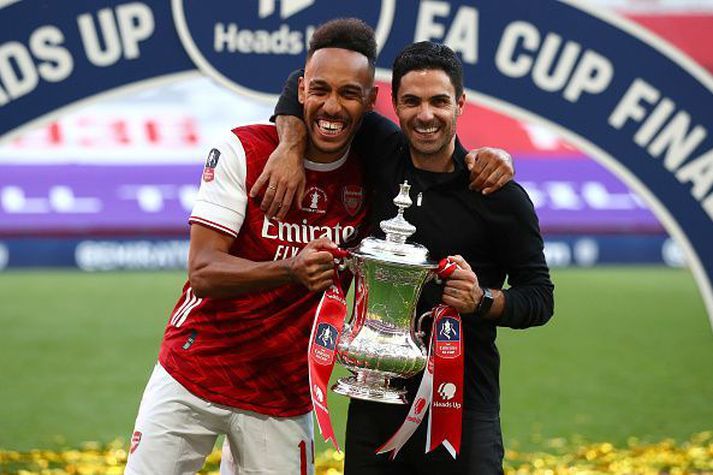 Aubameyang og Arteta í stuði.