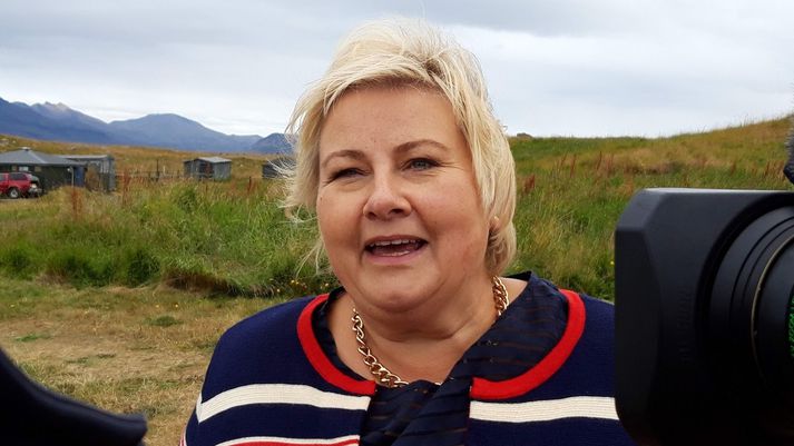 Erna Solberg, forsætisráðherra Noregs, í Viðey í síðustu viku.