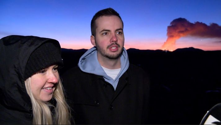 Hanna Kling og Léon Mizera voru einna fyrst á gosstöðvarnar.