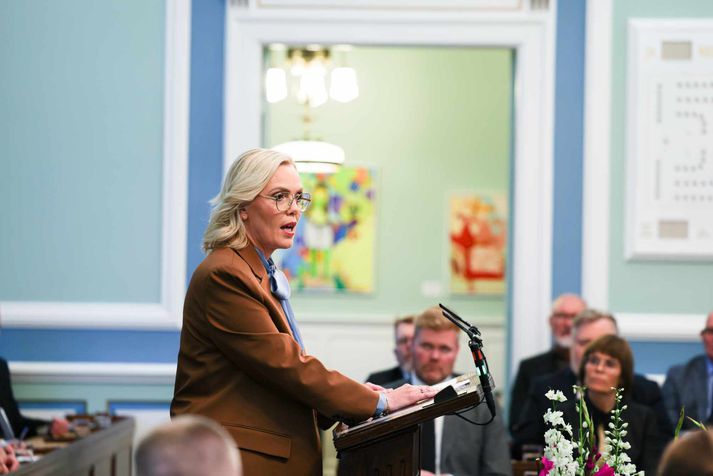 Guðrún Hafsteinsdóttir, formaður Sjálfstæðisflokksins, svaraði stefnuræðu forsætisráðherra.