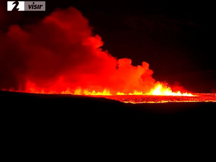 Skjáskot af gosinu úr vefmyndavél Vísis.