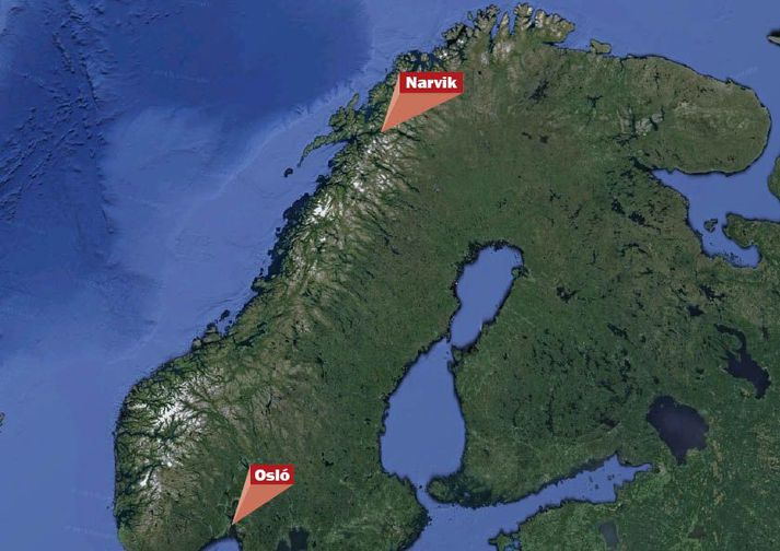 Slysið var í bænum Narvik í Noregi.