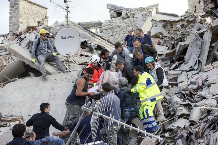 Eyðileggingin í Amatrice er mikil.