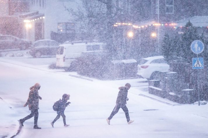 Óvissa er í veðurspám en þó taldar nokkrar líkur á norðaustan hvassviðri með snjókomu eða slyddu norðanlands en rigningu sunnalands.