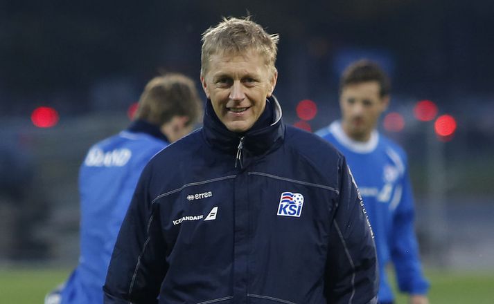 Heimir á æfingunni í Riga í dag.