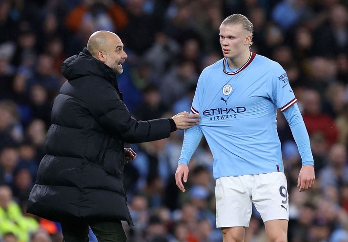  Pep Guardiola gæti verið án Erling Haaland í stórleiknum á móti Liverpool.