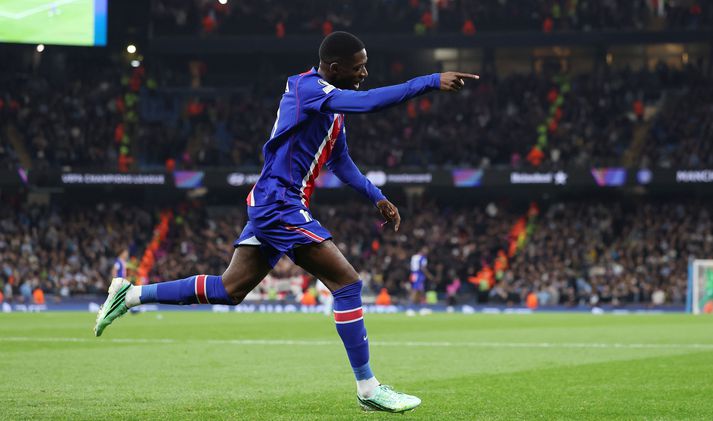 Ousmane Dembélé fagnar marki fyrir Paris Saint-Germain í sigri á Manchester City í Meistaradeildinni.