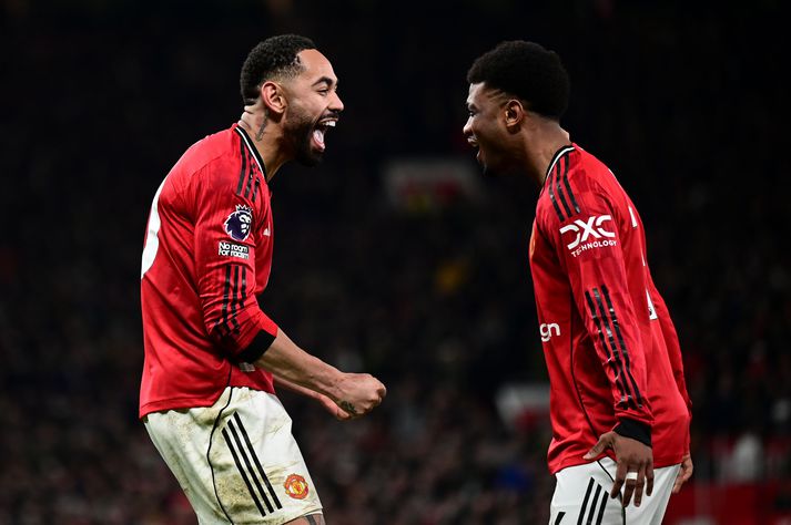 Manchester United v Bournemouth - Premier League MANCHESTER, ENGLAND - DECEMBER 15:  Matheus Cunha of Manchester United celebrates scoring a goal to make the score 4-3 with Amad during the Premier League match between Manchester United and Bournemouth at Old Trafford on December 15, 2025 in Manchester, England. (Photo by Richard Martin-Roberts - CameraSport via Getty Images)
