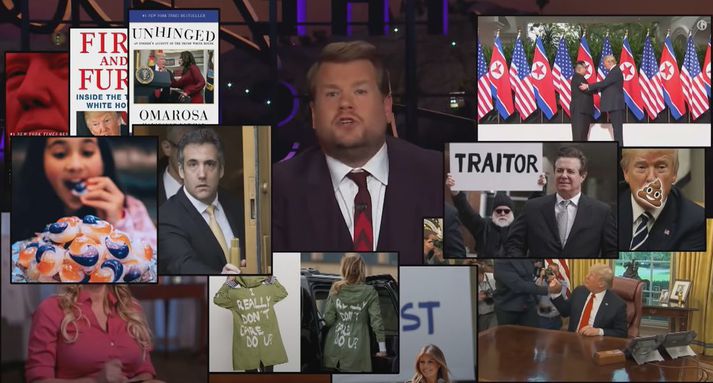 Corden fór hratt yfir sögu Trump í embætti forseta Bandaríkjanna. 