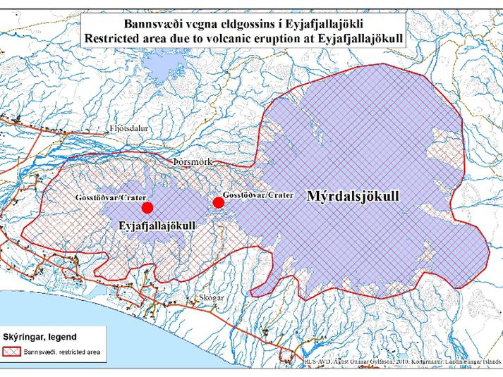 Bannsvæði. Hægt er að sjá kortið í stærri upplausn með því að smella á myndina.