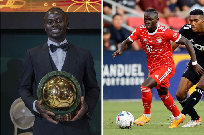 Sadio Mané með verðlaunin sín í Rabat í Marokkó í gær. Hann er nú á undirbúningstímabili með sínu nýja liði Bayern München.