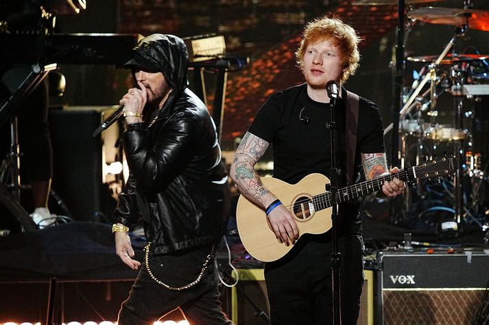 Eminem var leynigestur á tónleikum Ed Sheeran í Detroit um helgina.