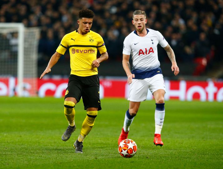 Sancho spilaði sinn fyrsta félagsleik á Englandi í tæp tvö ár þegar Dortmund fékk flengingu gegn Tottenham á Wembley