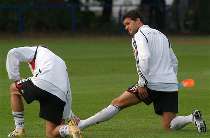 Ballack á æfingu með þýska landdsliðinu í morgun.
