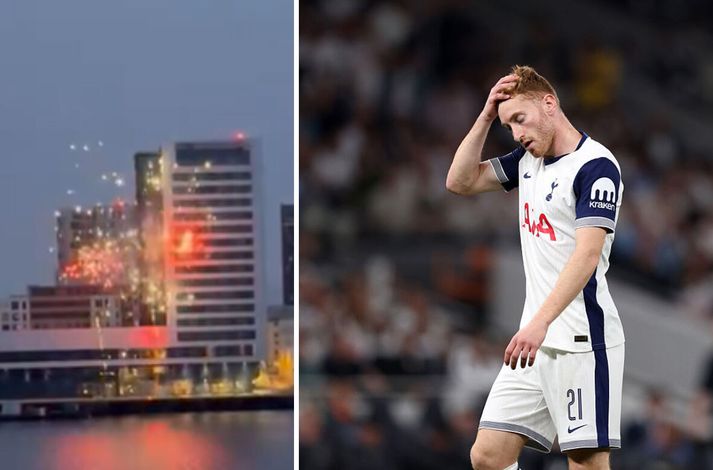 Eins og sjá má var verið að sprengja helling af flugeldum við hótel Tottenham í nótt. Eflaust pirrandi fyrir Dejan Kulusevski og félaga.