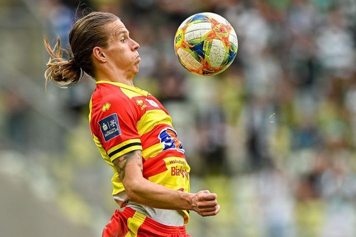 Böðvar í leik með Jagiellonia í pólsku deildinni, en hann og félagar hans í Helsingborg tryggðu sér í kvöld sæti í sænsku úrvalsdeildinni.