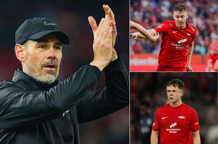 Freyr Alexandersson, þjálfari Brann, er himinlifandi með íslensku leikmennina sína, Sævar Atla Magnússon og Eggert Aron Guðmundsson