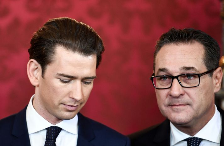 Sebastian Kurz og Heinz-Christian Strache í Hofburg-höll í gær.