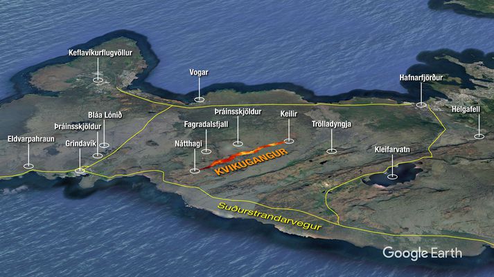 Kvikugangurinn nær frá Nátthaga og að Keili.