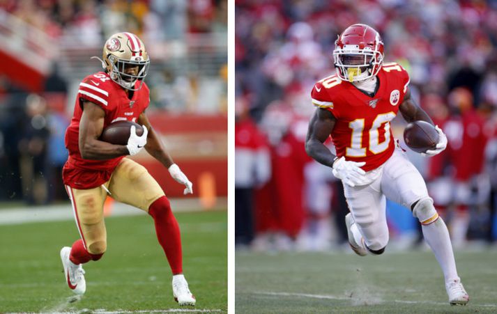 Raheem Mostert og Tyreek Hill er báðir rosalega fljótir.