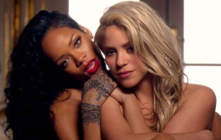 Rihanna og Shakira saman í myndbandinu, Can´t remember to forget you.