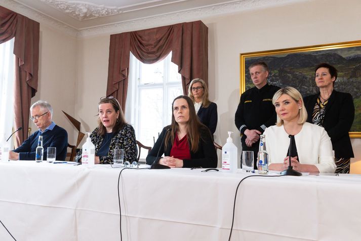 Frá blaðamannafundi ríkisstjórnarinnar 13. mars 2020 þar sem tilkynnt var um að gripið yrði til takmarkana á samkomum í fyrsta skipti í Íslandssögunni.