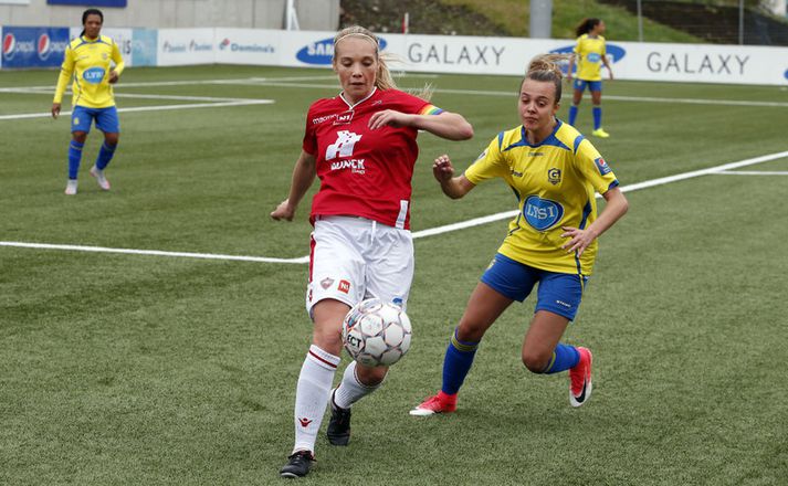 Margrét Lára Viðarsdóttir var með mark og stoðsendingu en hún var ekki sátt við að vera tekin af velli á 56. mínútu. 