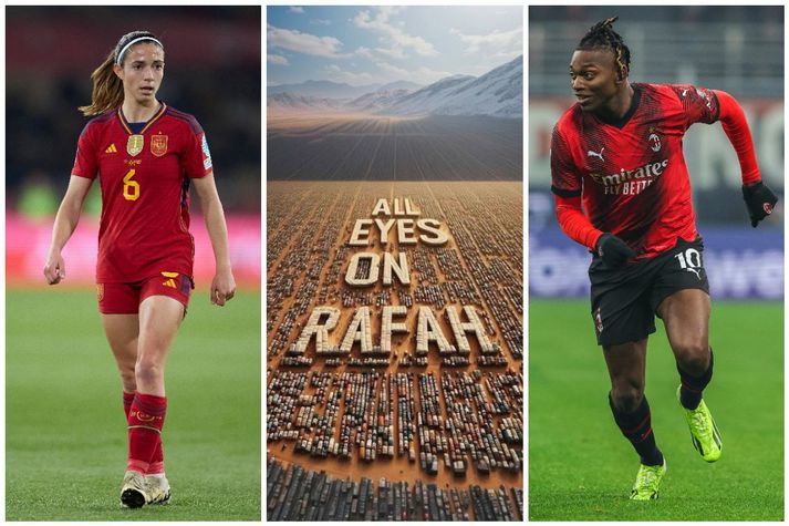 Heimsmeistarinn Aitana Bonmatí, og Evrópumeistari með Barcelona, hefur deilt myndinni sem sjá má fyrir miðju á samfélagsmiðlum sínum. Sömu sögu er að segja af Rafael Leão, stórstjörnu AC Milan.