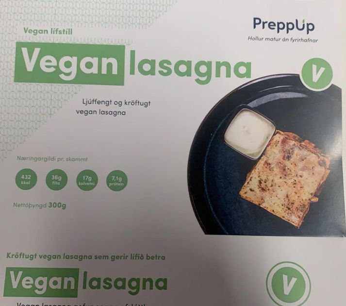 Ekkert kemur fram um hveiti í innihaldslýsingu á Vegan lasagna frá PreppUp.