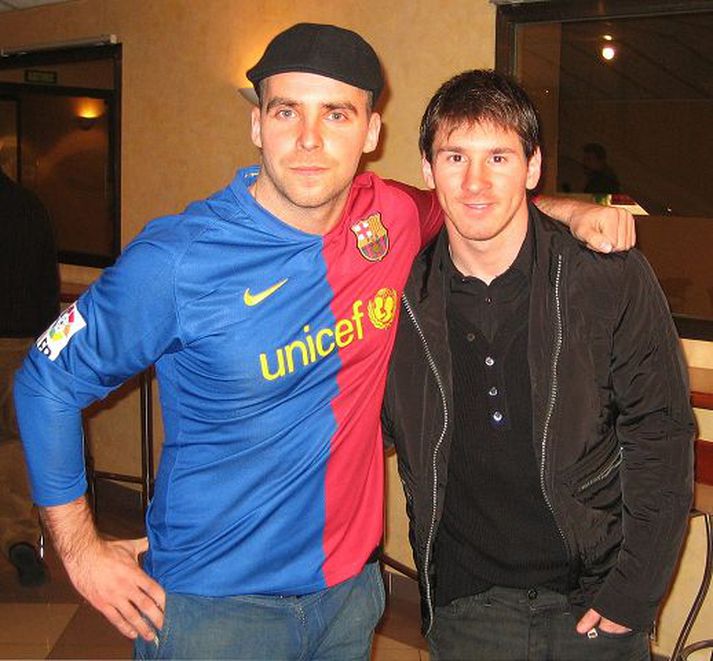 Frá fundi Auðuns og Lionels Messi, leikmanns Barcelona, í fyrra. Auðunn fagnaði með Messi og félögum eftir sigurinn í Meistaradeildinni.