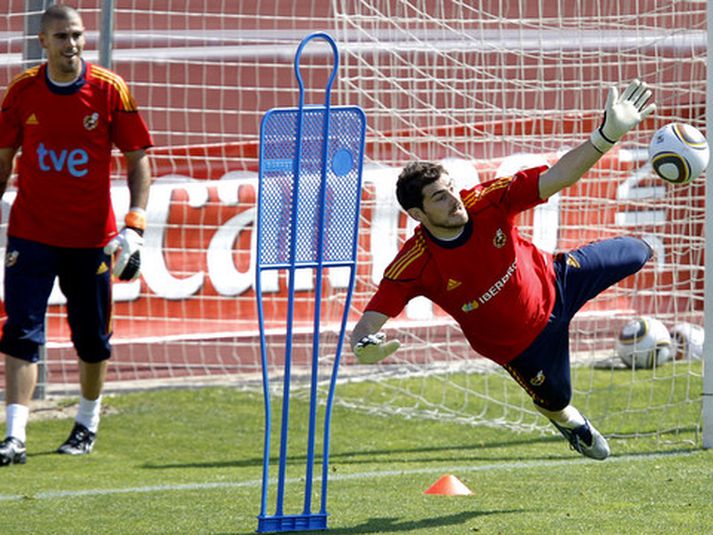 Iker Casillas á æfingu með spænska landsliðinu.
