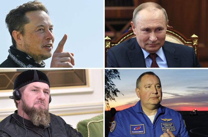 Elon Musk, Vladimi Pútín, Ramzan Kadyrov og Dimtrí Rogozin.