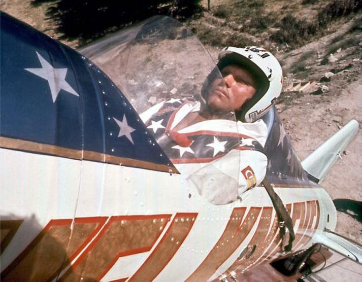 Evel Knievel í rakettunni sinni.