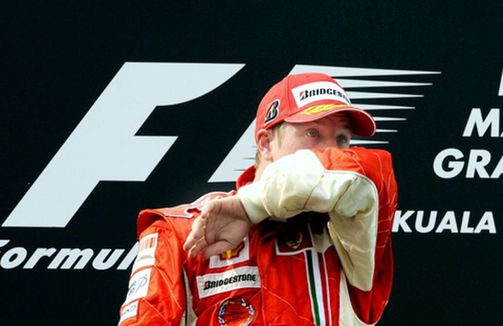 Kimi Raikkönen á verðlaunapallinum í dag.