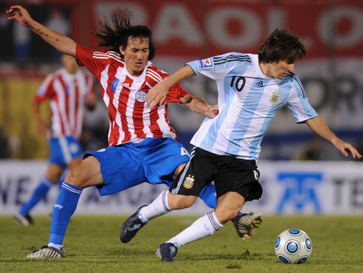 Lionel Messi í leiknum á móti Paragvæ í nótt.