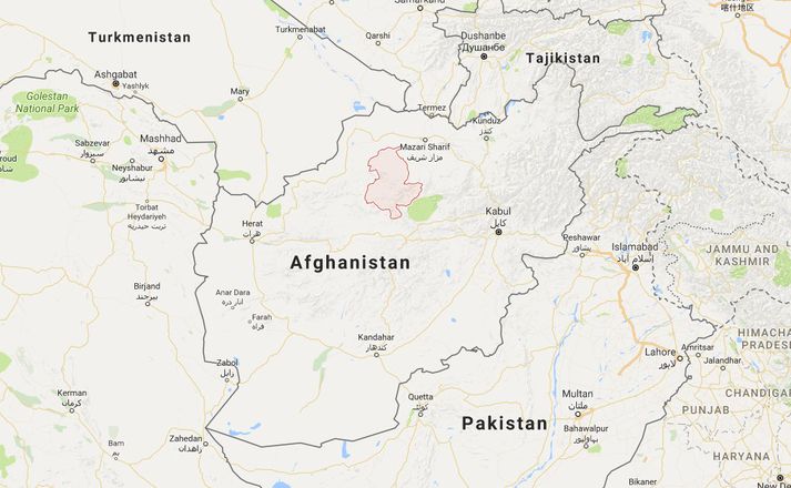 Sar-e Pul-hérað í Afganistan er merkt rautt á myndinni.
