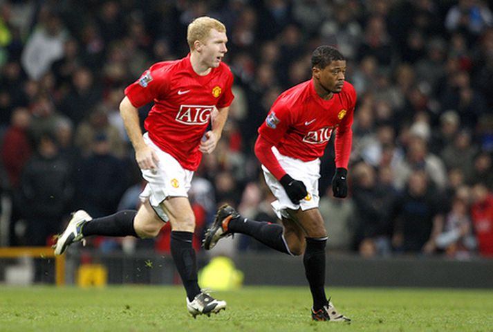 Paul Scholes í leik United og Blackburn í gær.