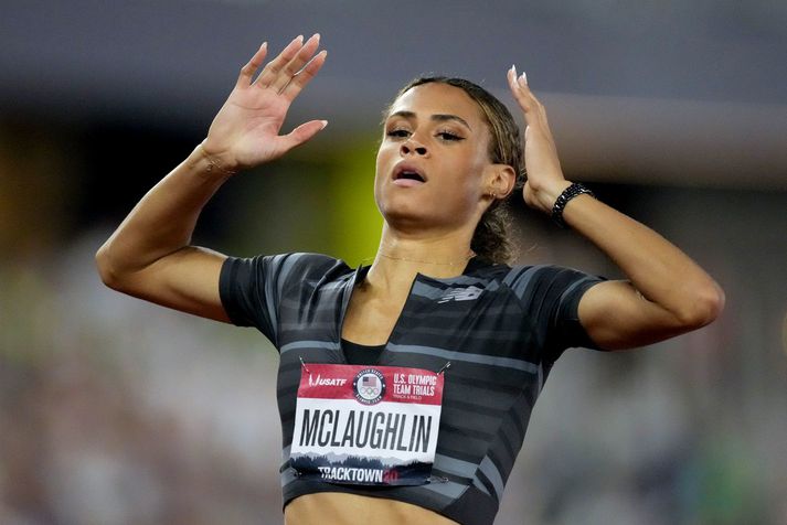 Sydney McLaughlin trúði því varla að hún hefði sett nýtt heimsmet.