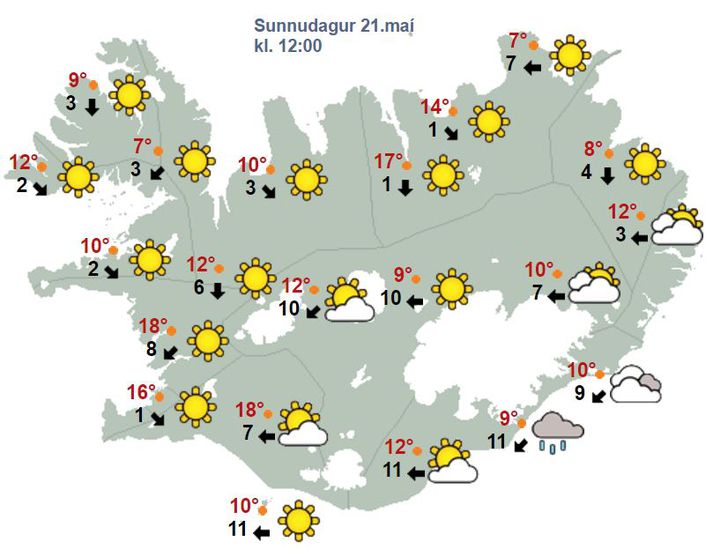 Kort Veðurstofu Íslands.