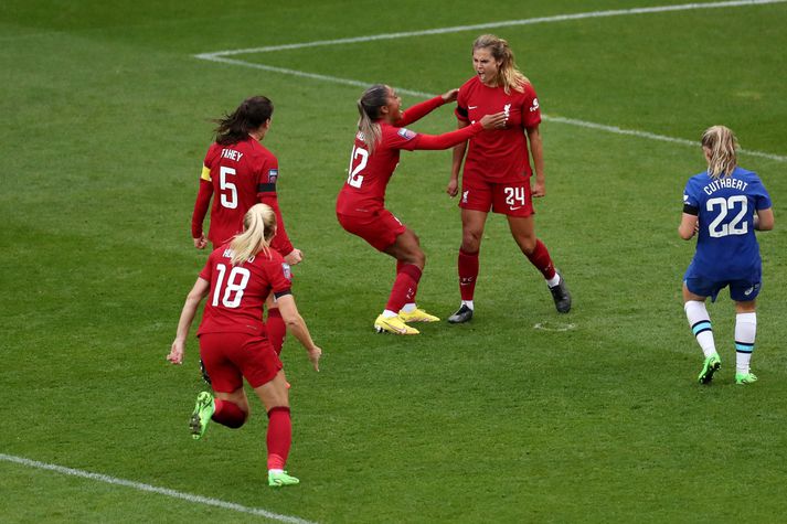 Katie Stengel skoraði bæði mörk Liverpool í kvöld.