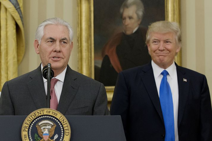 Tillerson og Trump þegar allt lék í lyndi.